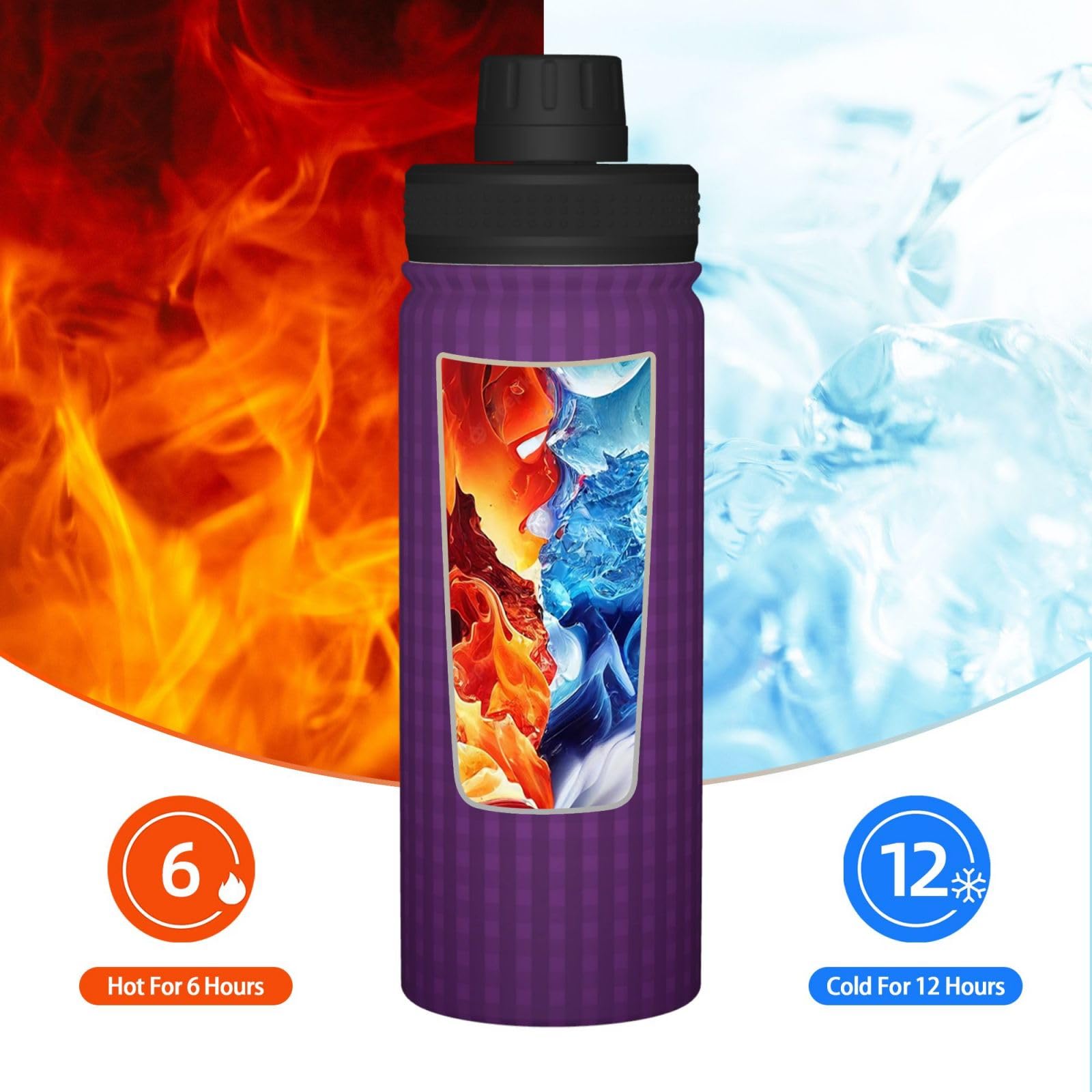 Amazon | スポーツボトル 水筒 紫のグリッド 保冷 ウォーター